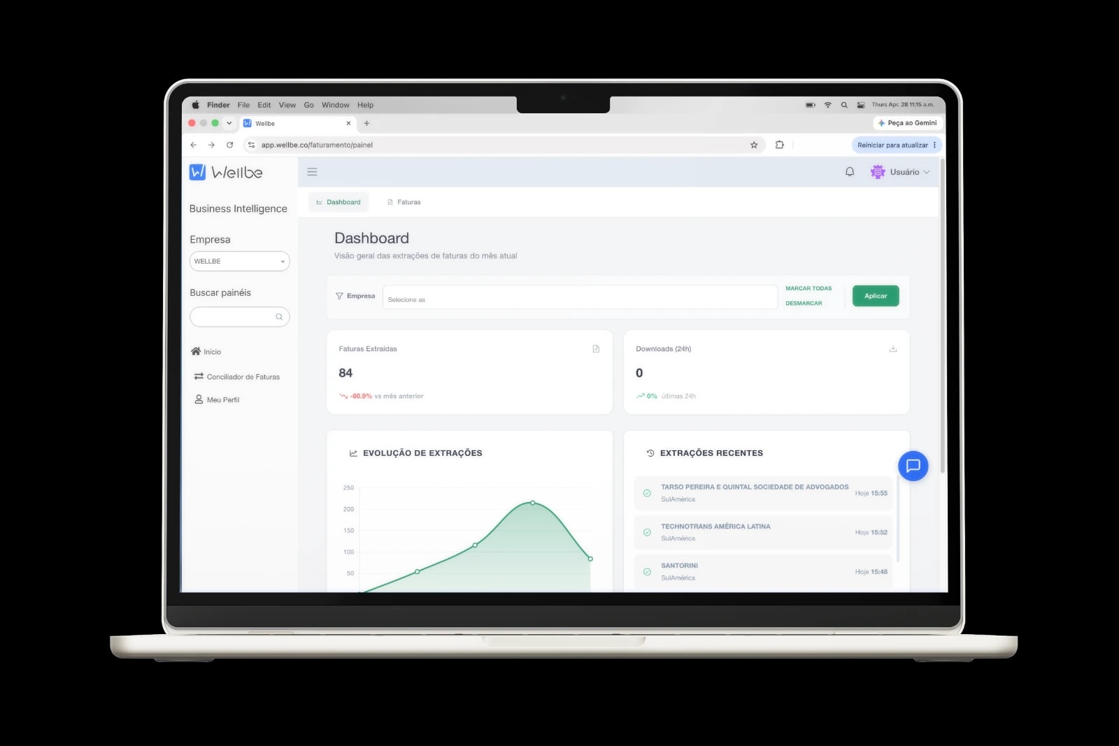 Mockup da plataforma de faturamento Wellbe em um laptop